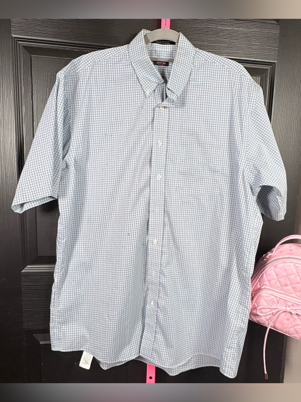 Casual Light Blue Micro-Check Button-Down Shirt